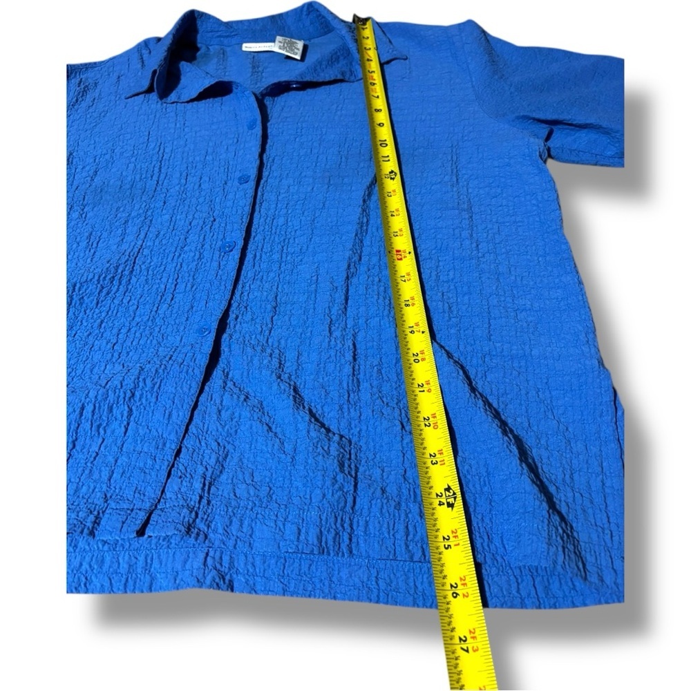 White Stag Royal Blue 3/4 Sleeve Collared Textured Loose Fit Button Down Shirt - Picture 9 of 15